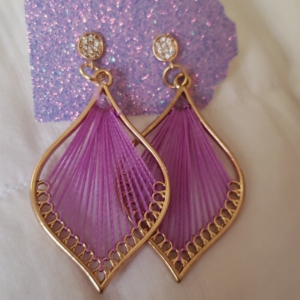 Cubic zirconia stud earrings with purple charm